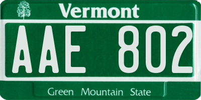 VT license plate AAE802