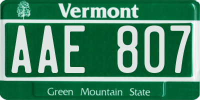 VT license plate AAE807