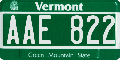 VT license plate AAE822