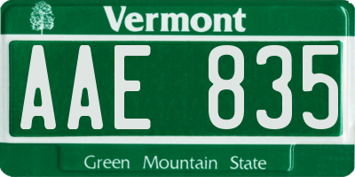 VT license plate AAE835