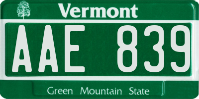 VT license plate AAE839