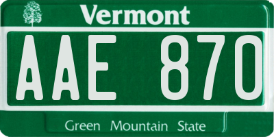 VT license plate AAE870