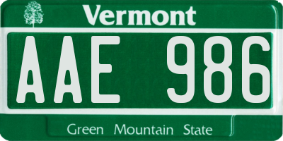 VT license plate AAE986