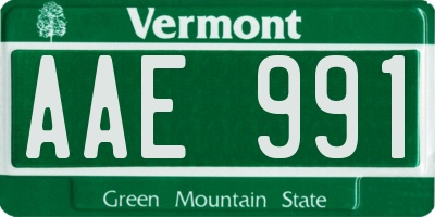 VT license plate AAE991