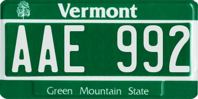 VT license plate AAE992