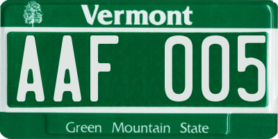 VT license plate AAF005