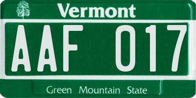 VT license plate AAF017