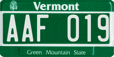 VT license plate AAF019