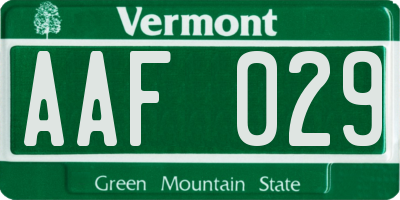 VT license plate AAF029