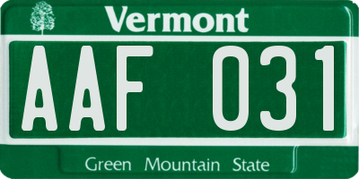 VT license plate AAF031