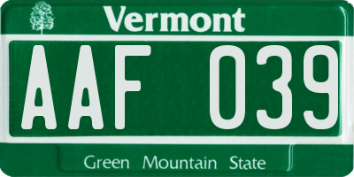 VT license plate AAF039