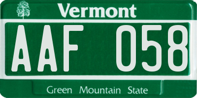 VT license plate AAF058