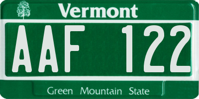 VT license plate AAF122
