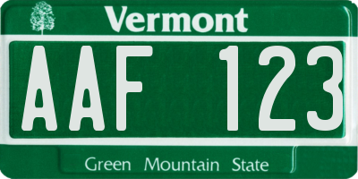 VT license plate AAF123