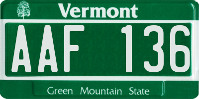 VT license plate AAF136