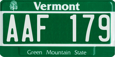 VT license plate AAF179