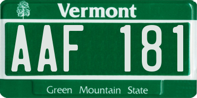 VT license plate AAF181