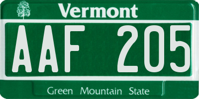 VT license plate AAF205