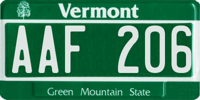 VT license plate AAF206