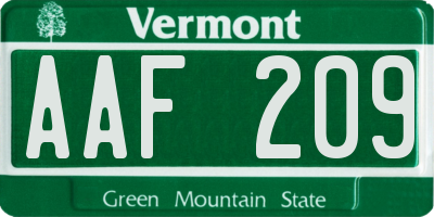 VT license plate AAF209