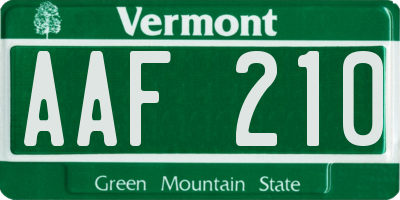 VT license plate AAF210