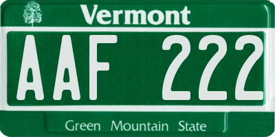 VT license plate AAF222