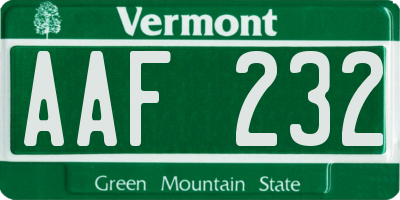 VT license plate AAF232