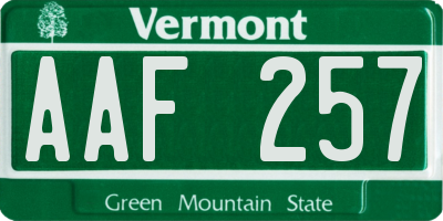VT license plate AAF257