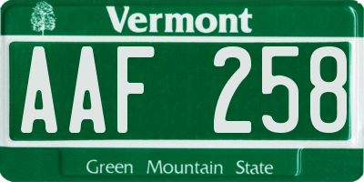 VT license plate AAF258