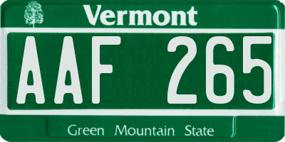 VT license plate AAF265