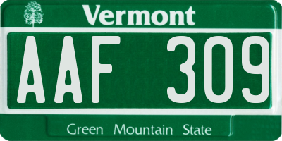 VT license plate AAF309