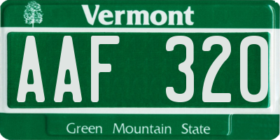 VT license plate AAF320