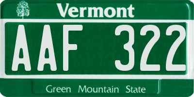 VT license plate AAF322