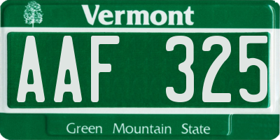 VT license plate AAF325
