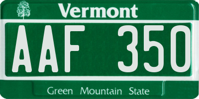 VT license plate AAF350