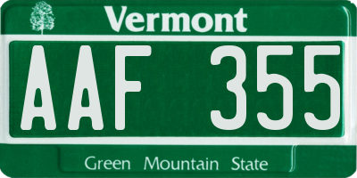 VT license plate AAF355