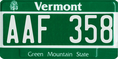 VT license plate AAF358