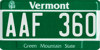 VT license plate AAF360