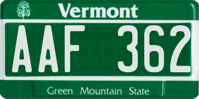 VT license plate AAF362