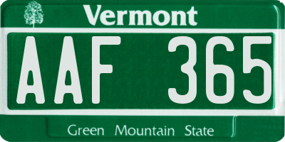 VT license plate AAF365