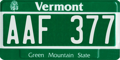 VT license plate AAF377