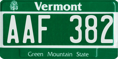 VT license plate AAF382