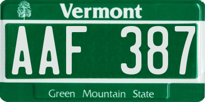 VT license plate AAF387