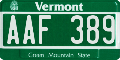 VT license plate AAF389