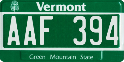 VT license plate AAF394