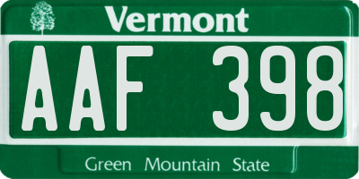 VT license plate AAF398