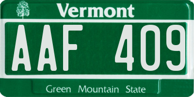 VT license plate AAF409