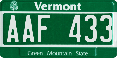 VT license plate AAF433