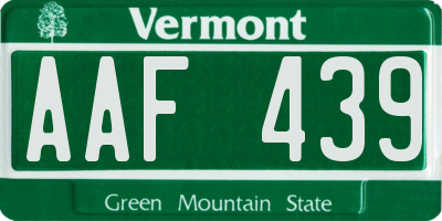 VT license plate AAF439