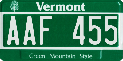 VT license plate AAF455